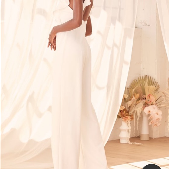 Feel Your Love White Ruffled Wide-Leg Jumpsuit - Picture 4 of 7
